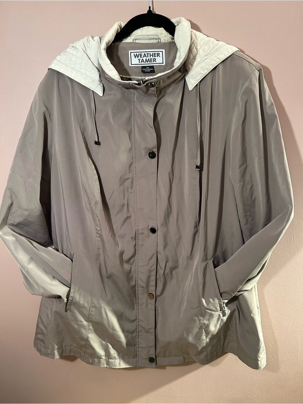 Weather Tamer Women's Taupe Utility Jacket with Cream Hood
